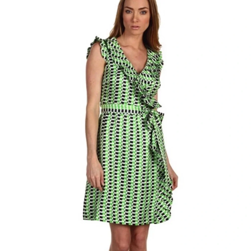 Kate Spade Aubrey‎ silk Green and Black Wrap Dress